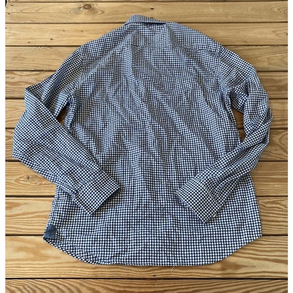 Banana Republic Oxford Checked Untucked Button Up Shirt Size Medium Men’s Navy - Picture 2 of 7